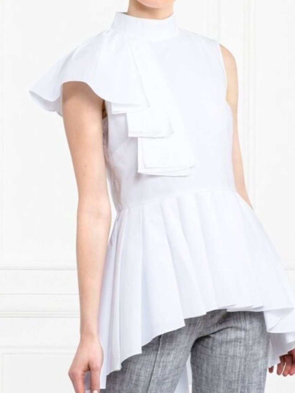 NWT  ANNE FONTAINE Palaja Ruffle Neck Top Sleeveless Asymmetrical Hem Top
